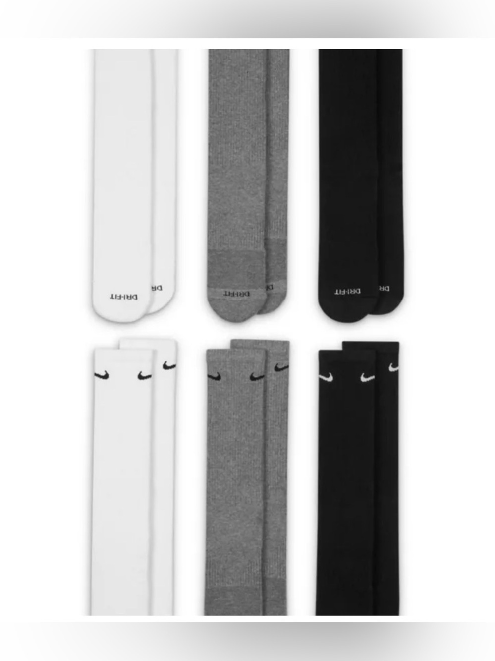 Nike Everyday Plus Crew Socks 6 pack Black White Grey Size Men 8-12 NWT